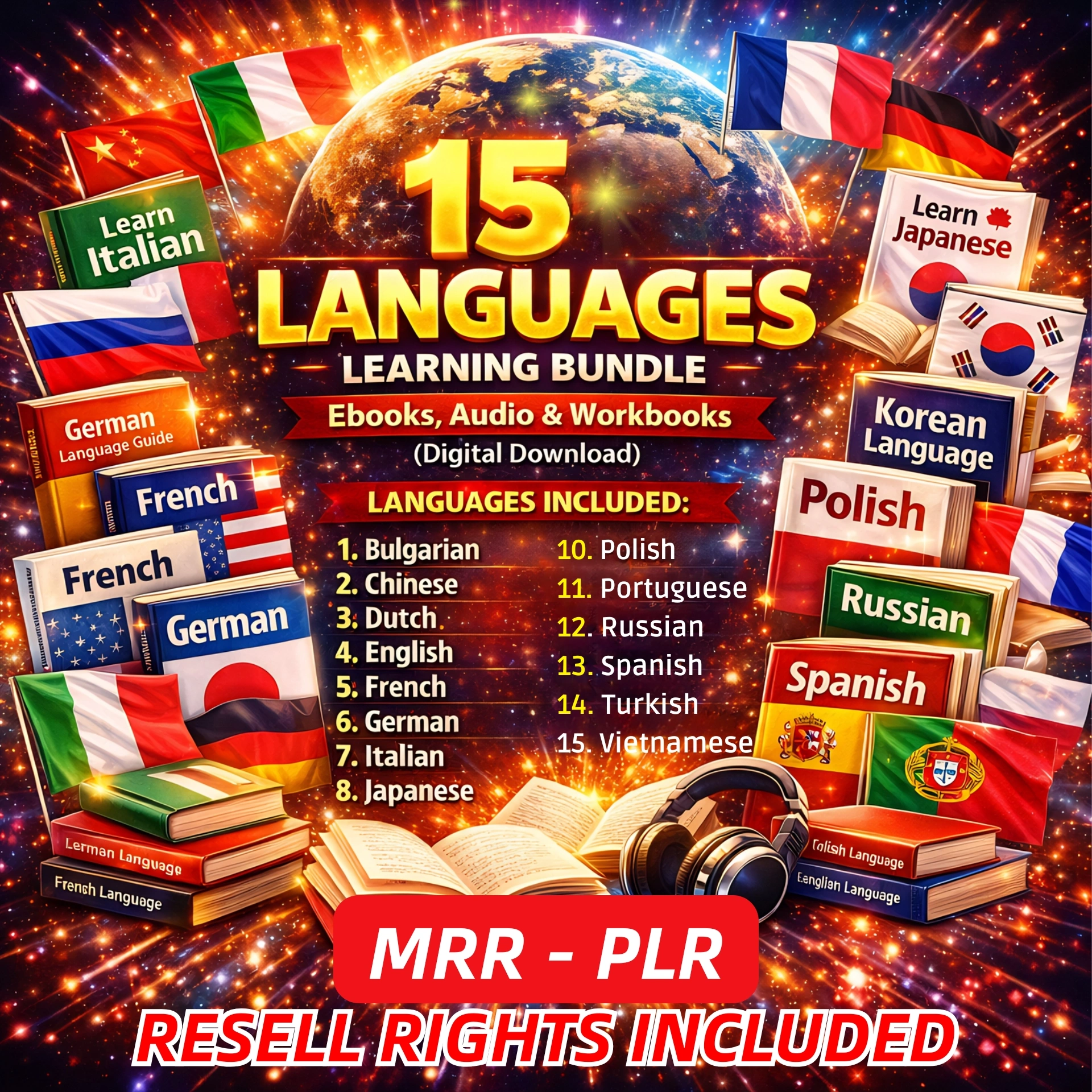 15 Languages Learning Pack โ Complete Digital Learning System + Resell Rights!