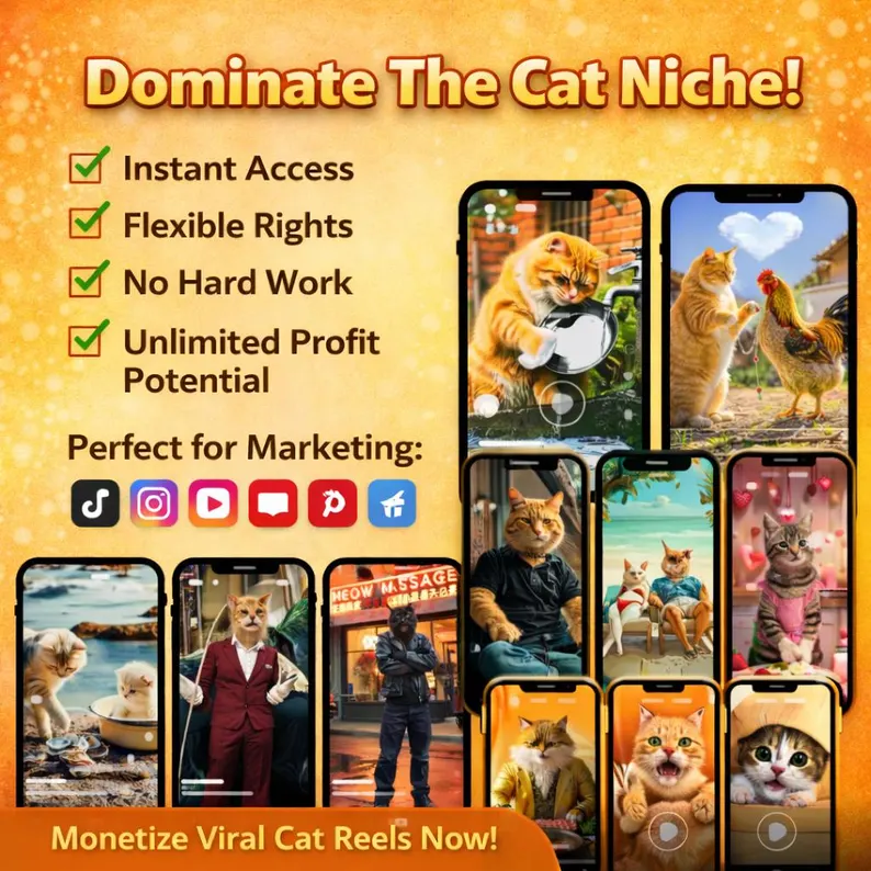 900+ Viral AI Cat Reels Bundle β Cute Content + Resell Rights! - Image 4