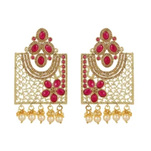 Generic Women's Rose Gold Plated Alloy Earrings (Gold & Pink)
