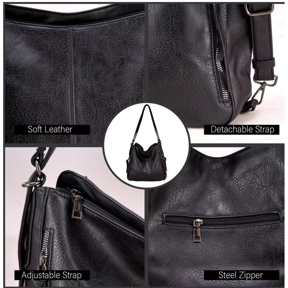 Generic Women's PU Leather Medium Shoulder Zipper Handbag (Black) - Image 3