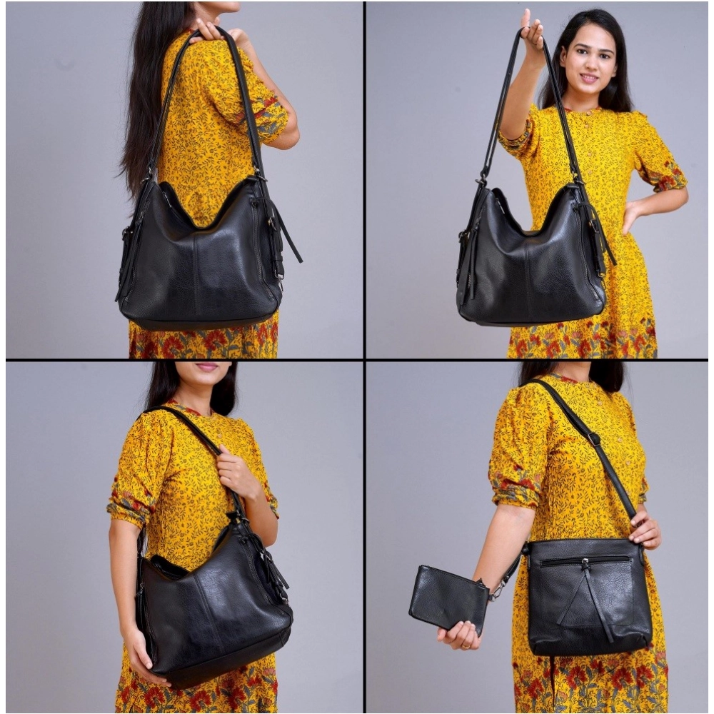 Generic Women's PU Leather Medium Shoulder Zipper Handbag (Black) - Image 4