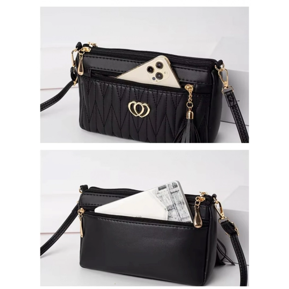 Generic Women's PU Leather Zipper Sling Bag (Black) - Image 4