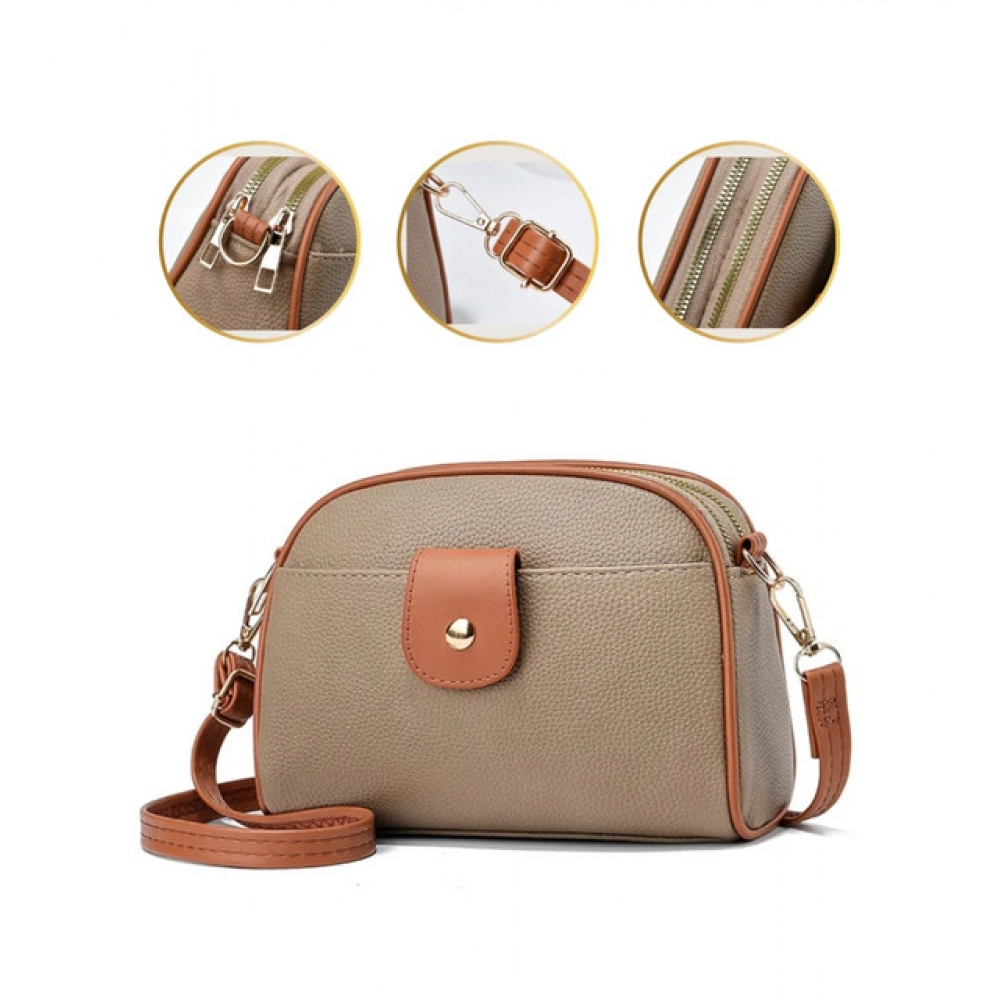 Generic Women's PU Leather Zipper Sling Bag (Khakhi) - Image 2