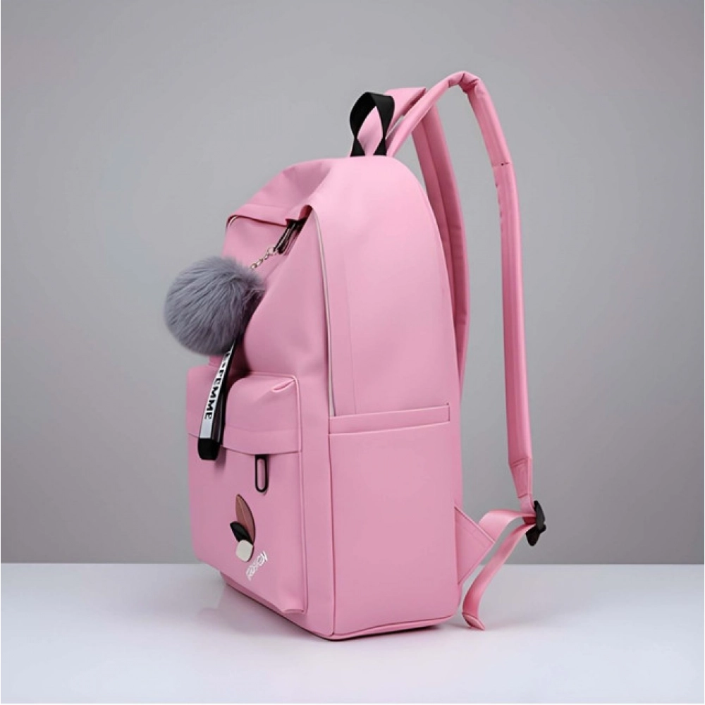 Generic Unisex PU Leather Solid Medium Zipper Backpack (Pink) - Image 4
