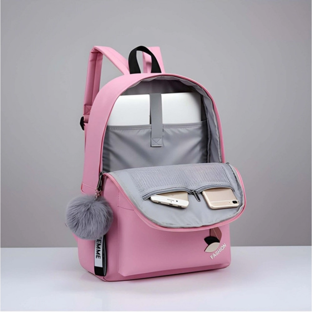 Generic Unisex PU Leather Solid Medium Zipper Backpack (Pink) - Image 3