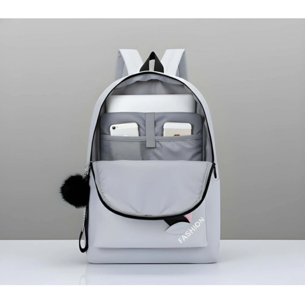 Generic Unisex PU Leather Solid Medium Zipper Backpack (Grey) - Image 3