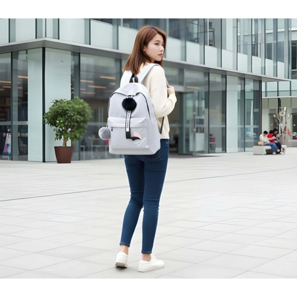 Generic Unisex PU Leather Solid Medium Zipper Backpack (Grey) - Image 2