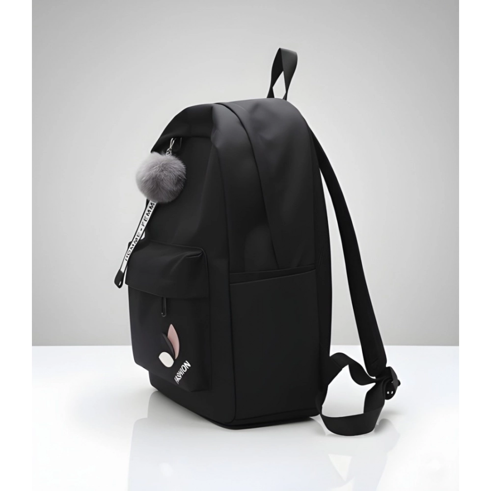 Generic Unisex PU Leather Solid Medium Zipper Backpack (Black) - Image 4