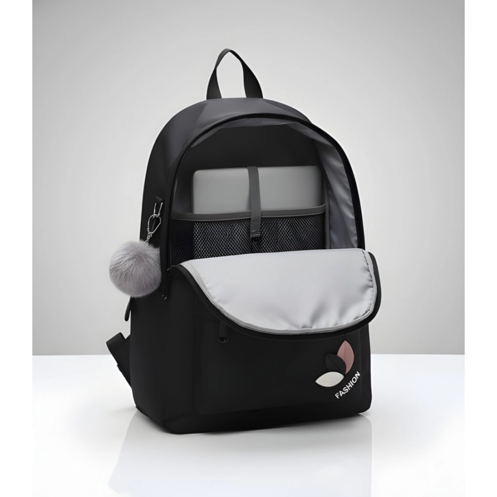 Generic Unisex PU Leather Solid Medium Zipper Backpack (Black) - Image 3