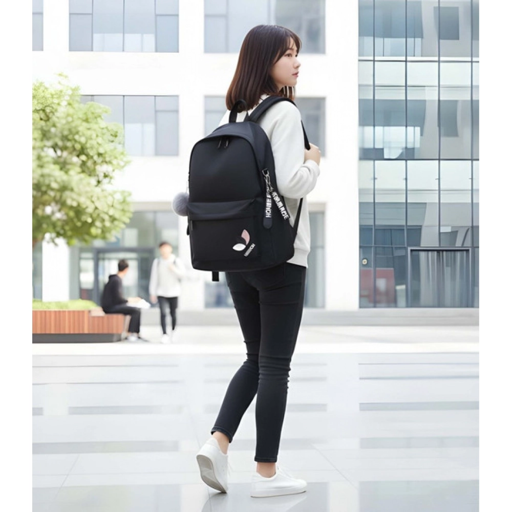 Generic Unisex PU Leather Solid Medium Zipper Backpack (Black) - Image 2