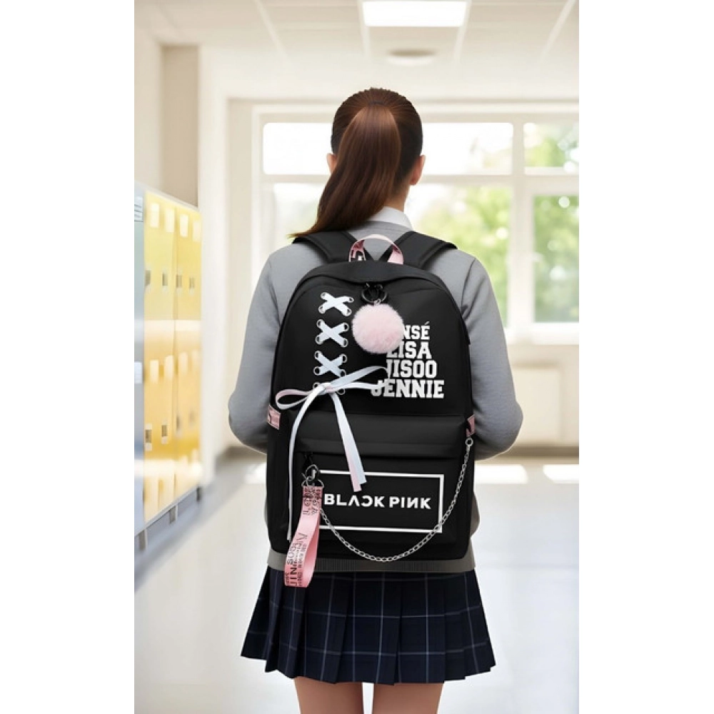 Generic Unisex PU Leather Solid Medium Zipper Backpack (Black) - Image 2