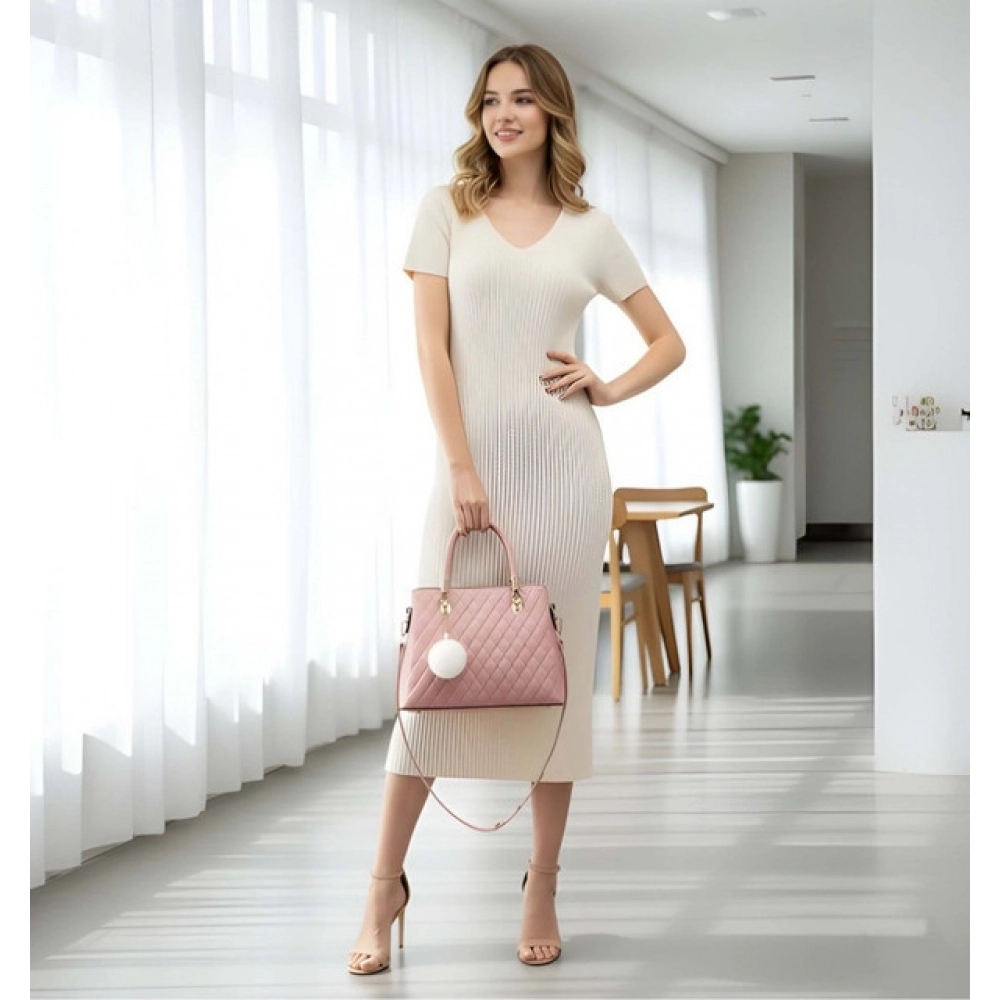 Generic Women's PU Leather Solid Shoulder Zipper Handbag (Pink) - Image 2