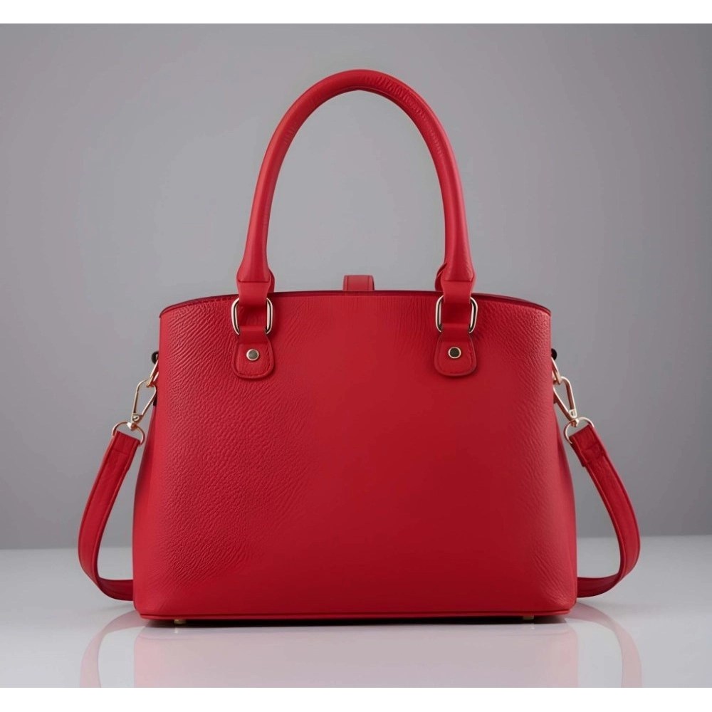 Generic Women's PU Leather Solid Shoulder Zipper Handbag (Red) - Image 5