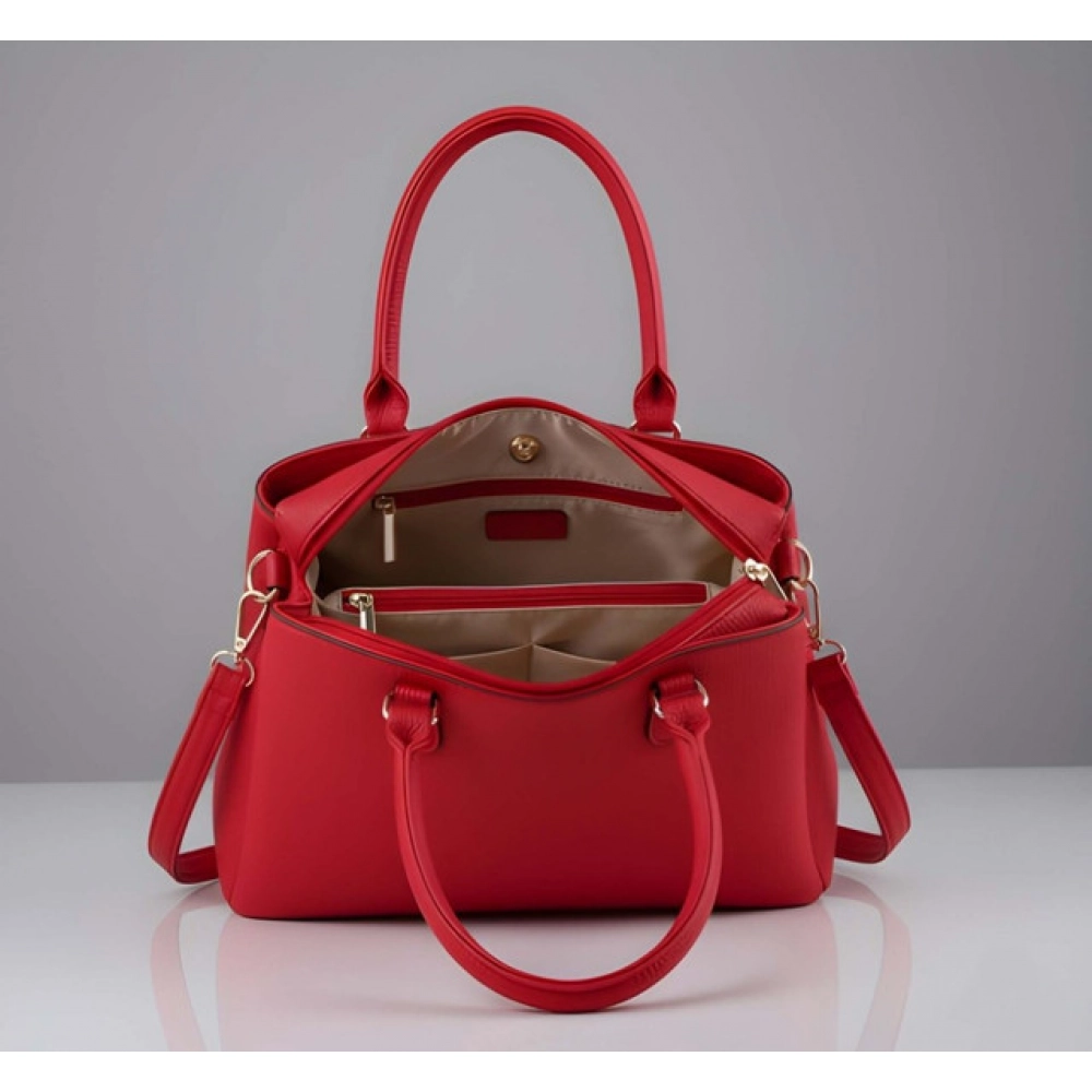 Generic Women's PU Leather Solid Shoulder Zipper Handbag (Red) - Image 4