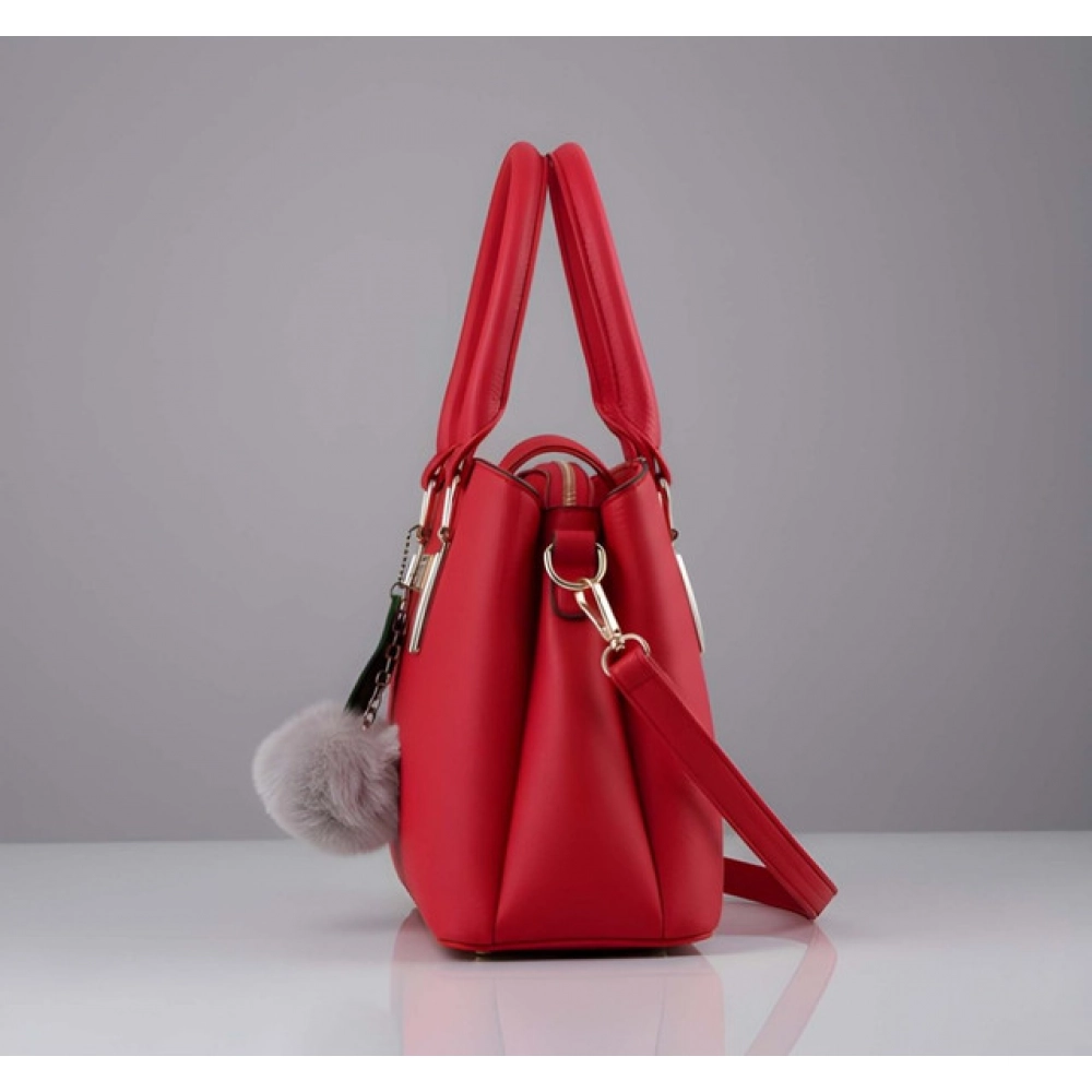 Generic Women's PU Leather Solid Shoulder Zipper Handbag (Red) - Image 3