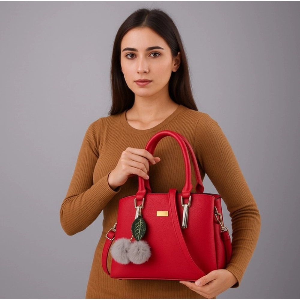 Generic Women's PU Leather Solid Shoulder Zipper Handbag (Red) - Image 2