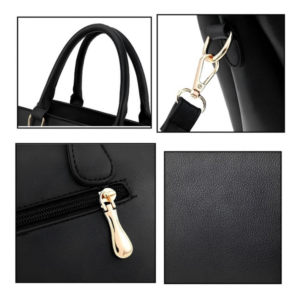 Generic Women's PU Leather Solid Shoulder Zipper Handbag (Black) - Image 3