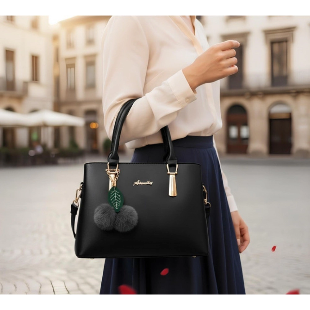 Generic Women's PU Leather Solid Shoulder Zipper Handbag (Black) - Image 2