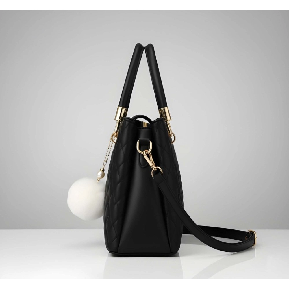 Generic Women's PU Leather Solid Shoulder Zipper Handbag (Black) - Image 4