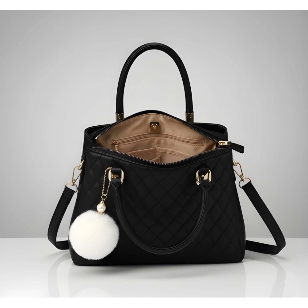Generic Women's PU Leather Solid Shoulder Zipper Handbag (Black) - Image 3