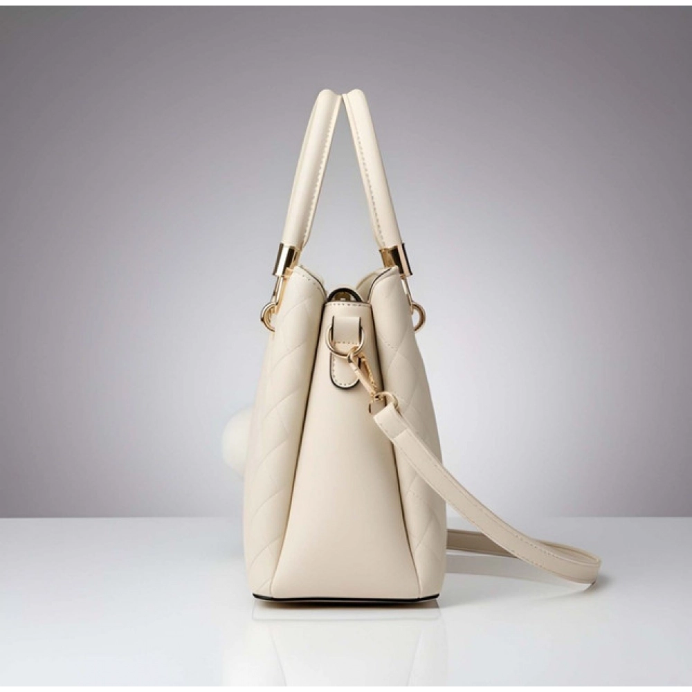 Generic Women's PU Leather Solid Shoulder Zipper Handbag (Cream) - Image 4