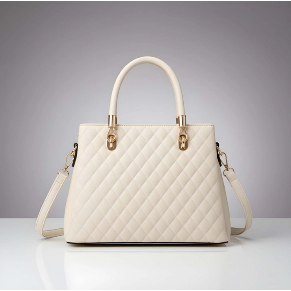 Generic Women's PU Leather Solid Shoulder Zipper Handbag (Cream) - Image 3