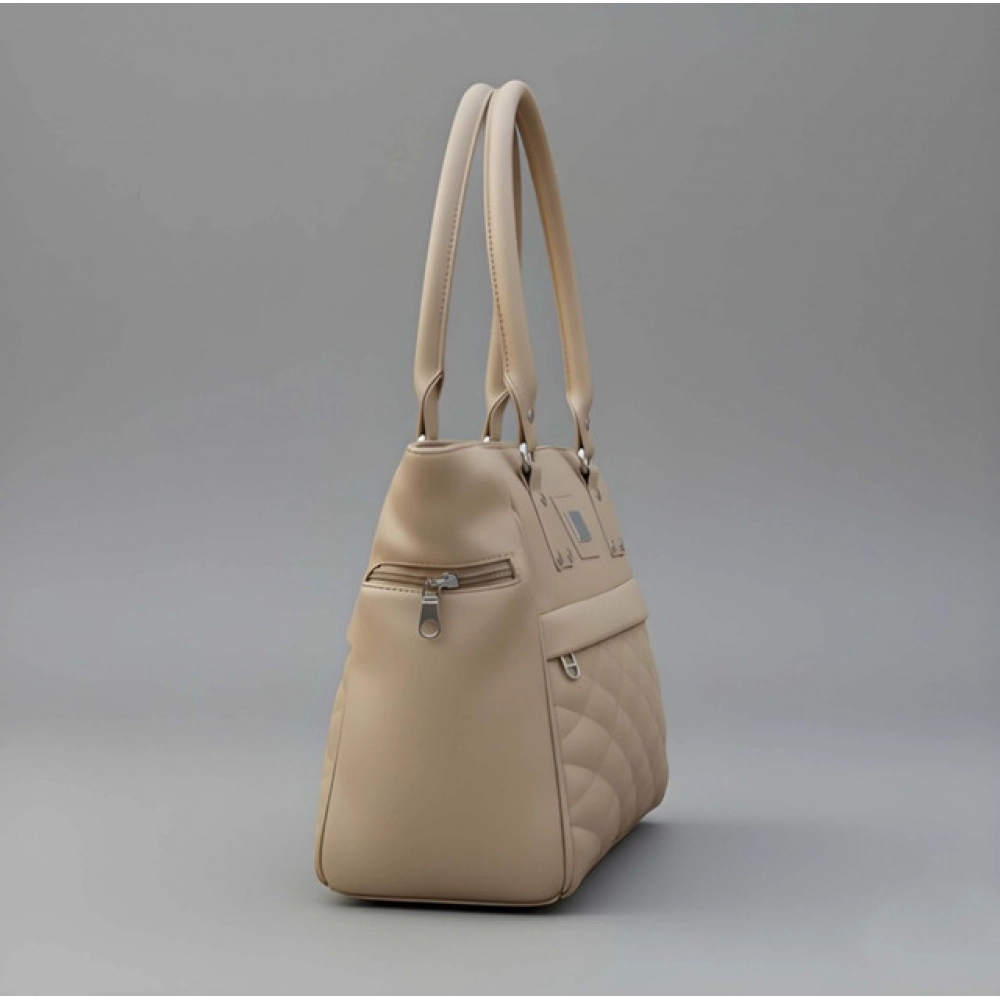 Generic Women's PU Leather Solid Shoulder Zipper Handbag (Beige) - Image 5