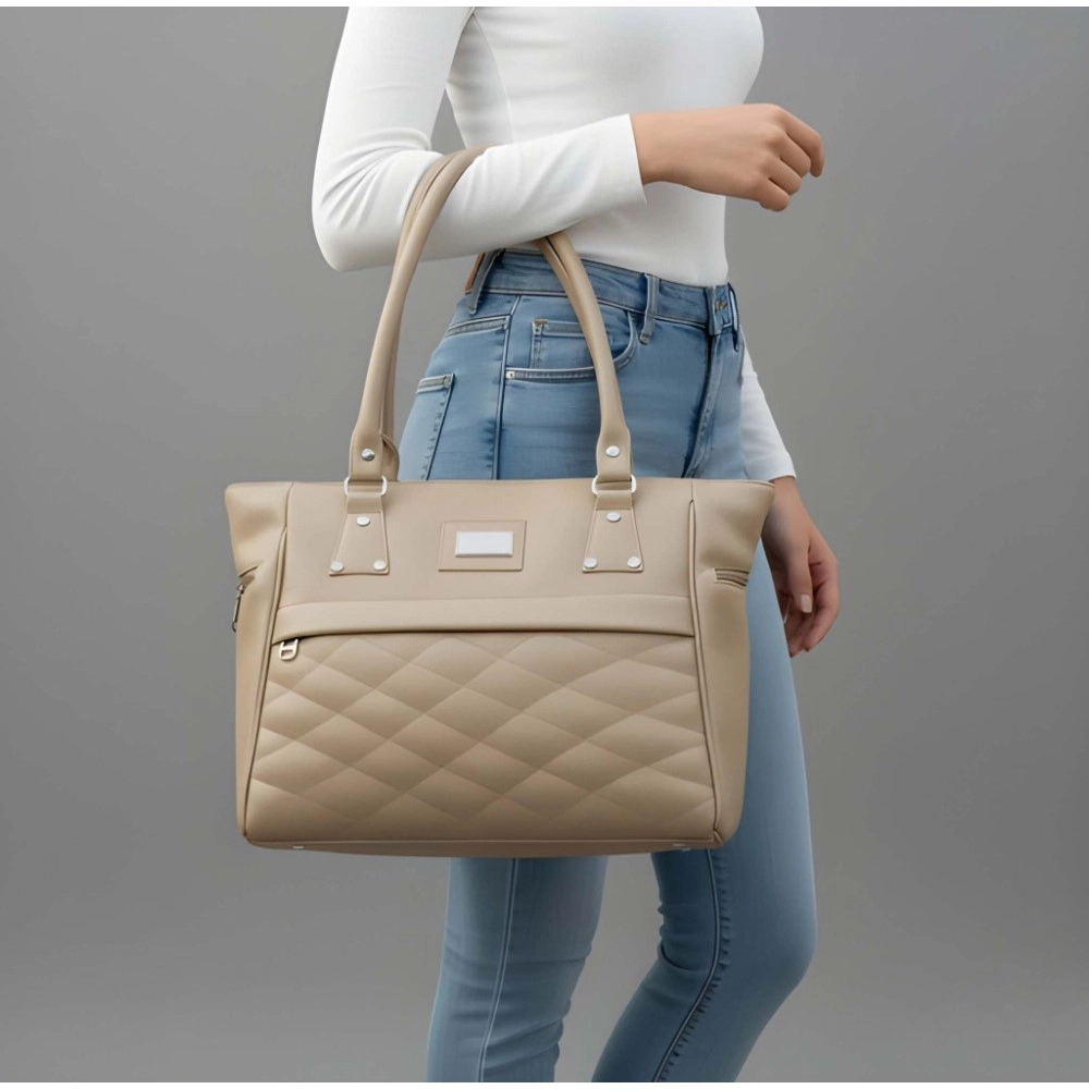 Generic Women's PU Leather Solid Shoulder Zipper Handbag (Beige) - Image 2