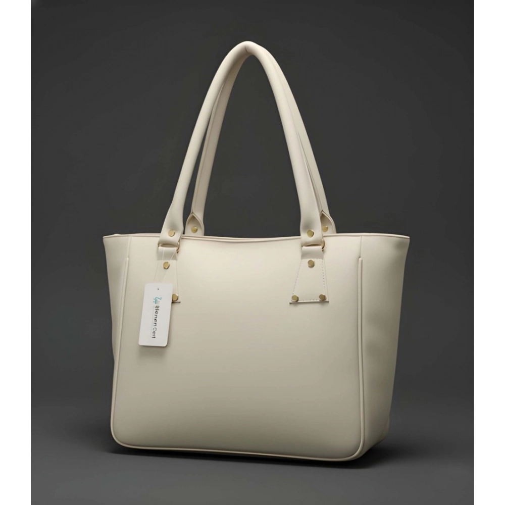 Generic Women's PU Leather Solid Shoulder Zipper Handbag (Cream) - Image 5