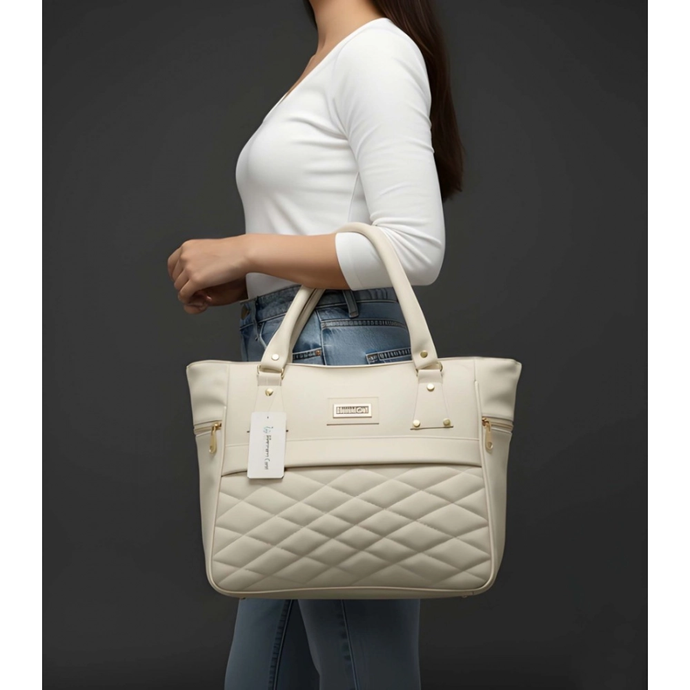 Generic Women's PU Leather Solid Shoulder Zipper Handbag (Cream) - Image 2