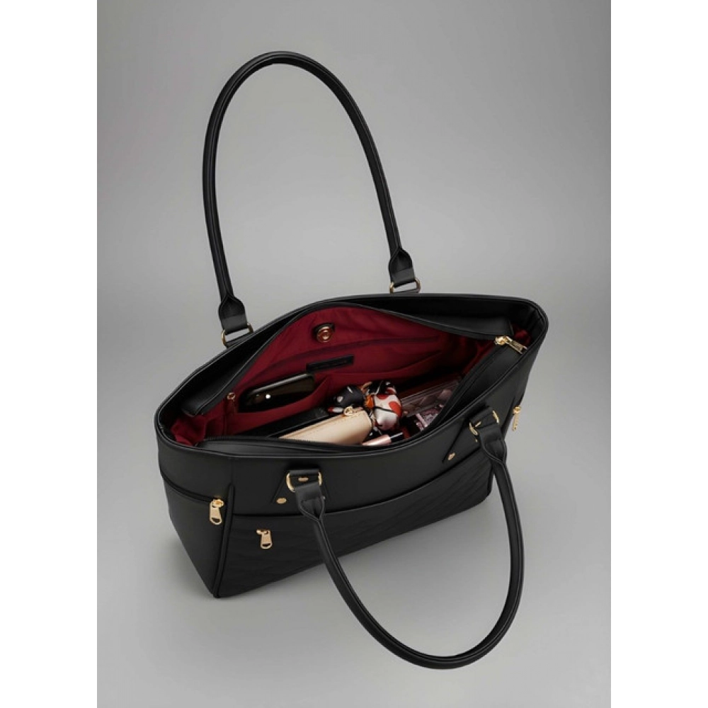 Generic Women's PU Leather Solid Shoulder Zipper Handbag (Black) - Image 4