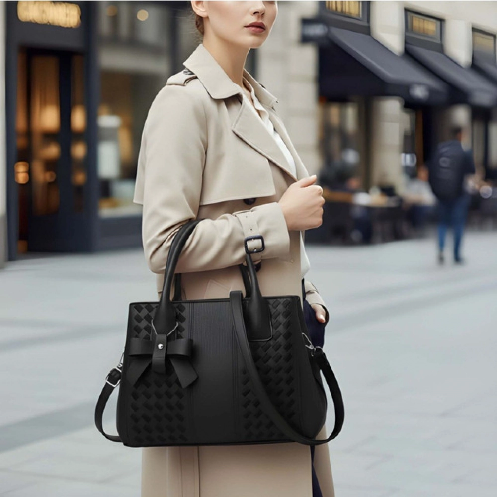 Generic Women's PU Leather Solid Shoulder Zipper Handbag (Black) - Image 2
