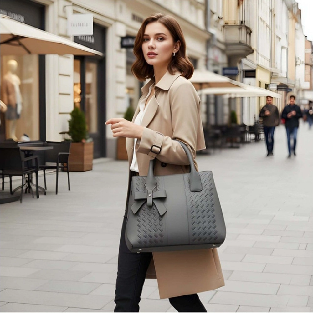 Generic Women's PU Leather Solid Shoulder Zipper Handbag (Grey) - Image 2