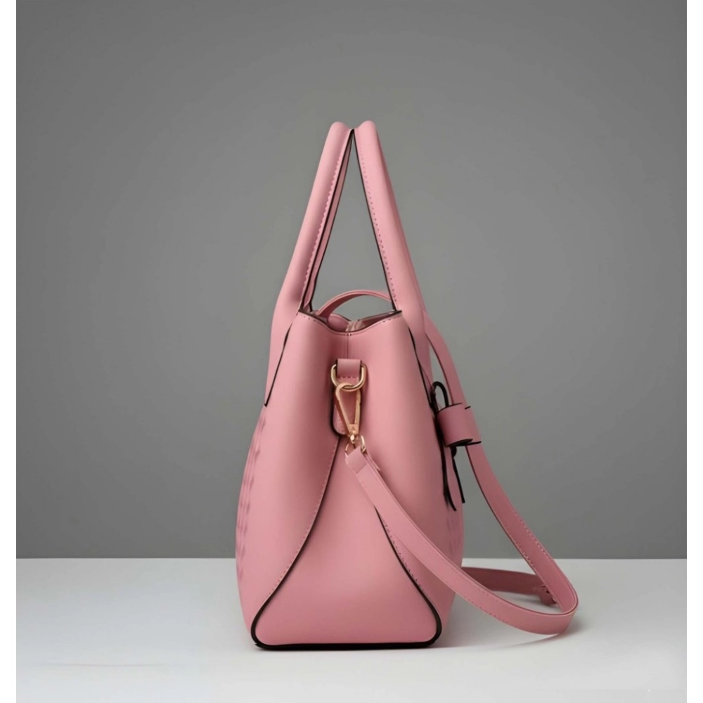 Generic Women's PU Leather Solid Shoulder Zipper Handbag (Pink) - Image 3