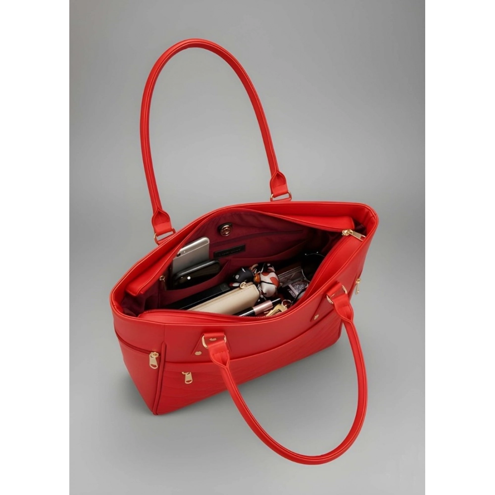 Generic Women's PU Leather Solid Shoulder Zipper Handbag (Red) - Image 4