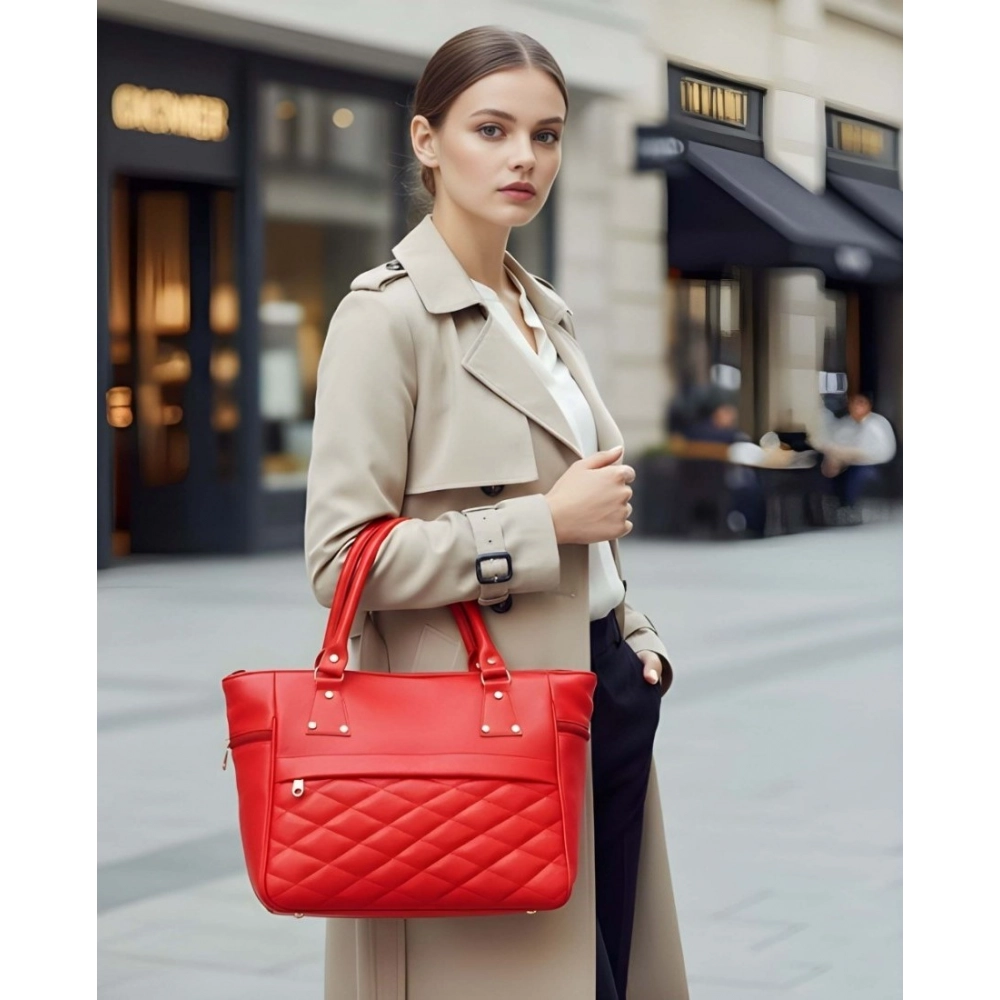 Generic Women's PU Leather Solid Shoulder Zipper Handbag (Red) - Image 2